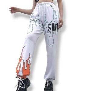 Flame Graphic Sweatpants Womens Size Medium Streetwear Joggers‎ Skater Hypebeast